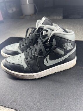 Nike Air Jordan 1 Mid Black & Light Gray High-Top Sneakers